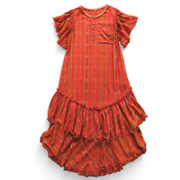 Free People Better Days Short Sleeve Striped Maxi Dress Red Combo Women's Sz S - Picture 5 of 13